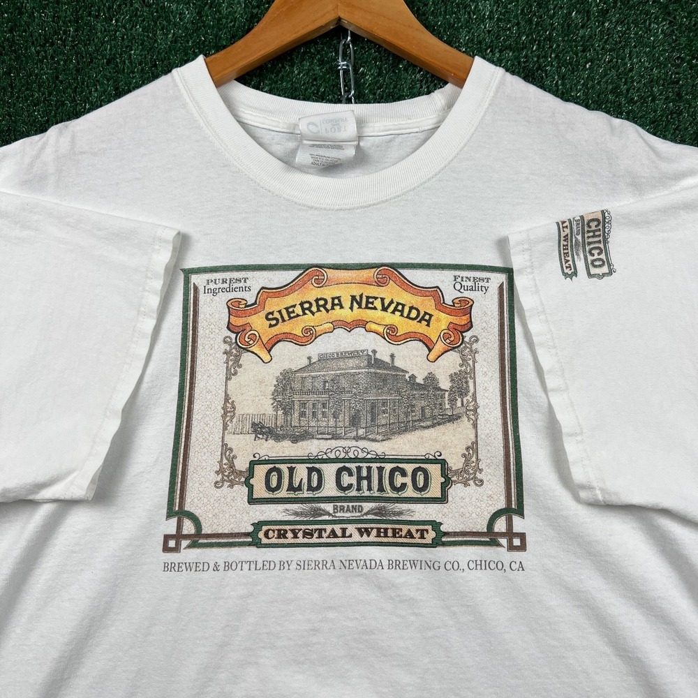 VTG Sierra Nevada Old Chico Crystal Wheat Beer Mens XL White Graphic T-Shirt Y2K